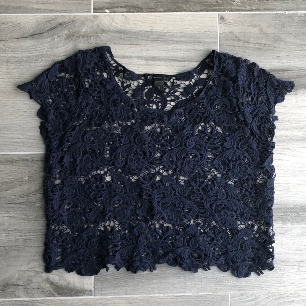 INC Dark Blue Crochet  Crop TOP